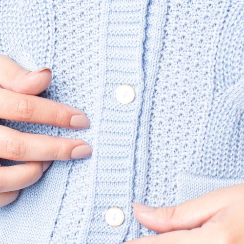 Casaco Feminino Oliveira Malhas Tricot Tranças Azul Claro