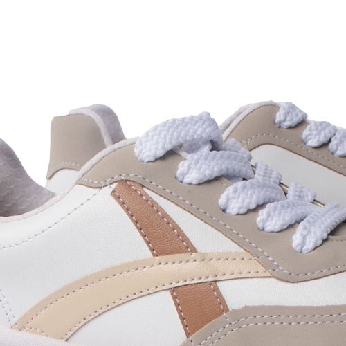 Tênis Feminino Beira Rio Recortes Branco/Bege