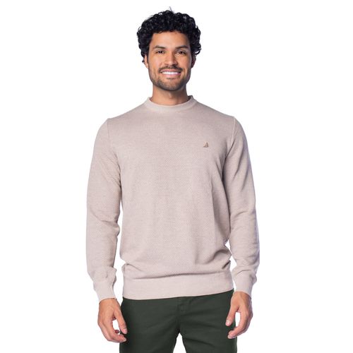 Suéter Masculino John Sailor Texturizado Gola Careca Bege