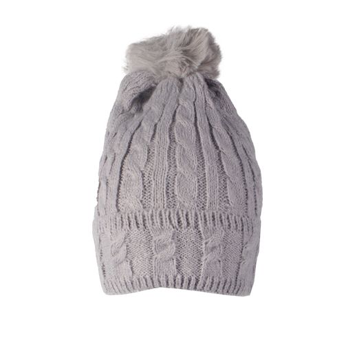 Touca Feminina Tricot Center Pompom Peluciado Cinza