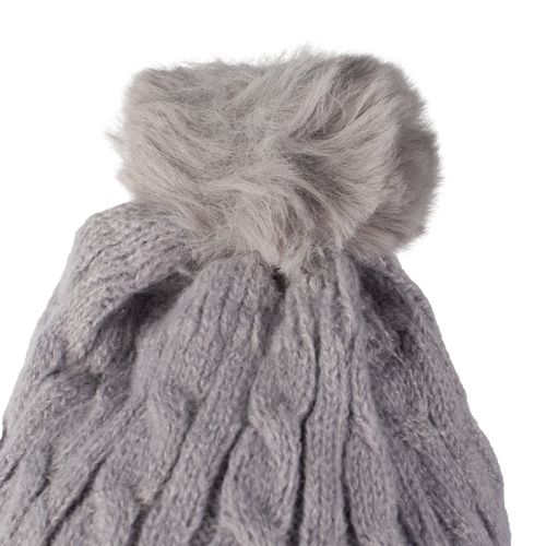 Touca Feminina Tricot Center Pompom Peluciado Cinza