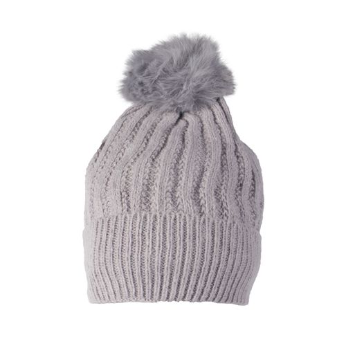Touca Feminina Tricot Center Pompom Peluciado Cinza