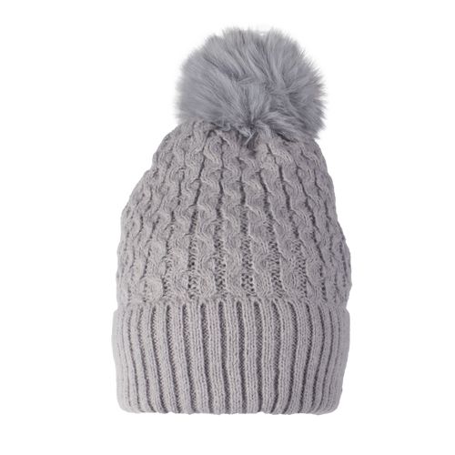 Touca Feminina Tricot Center Pompom Peluciado Cinza