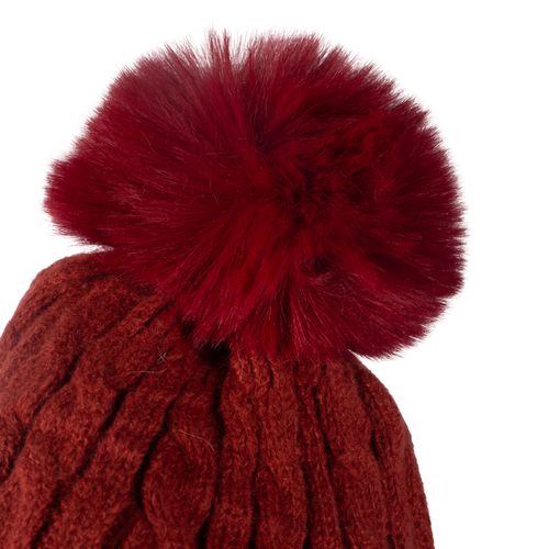 Touca Feminina Tricot Center Pompom Peluciado Bordo