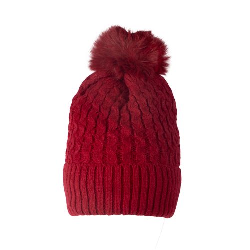 Touca Feminina Tricot Center Pompom Peluciado Vermelho