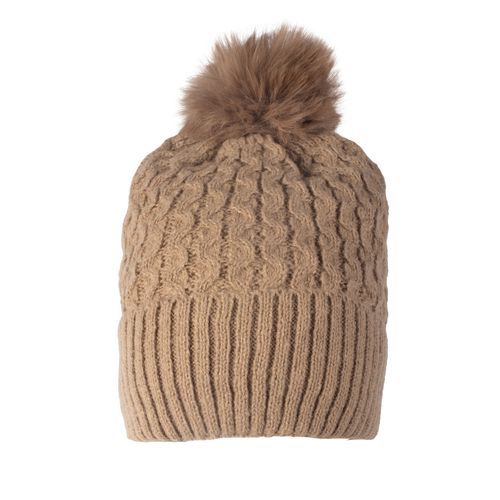 Touca Feminina Tricot Center Pompom Peluciado Caqui