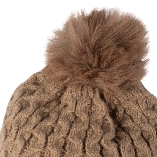 Touca Feminina Tricot Center Pompom Peluciado Caqui
