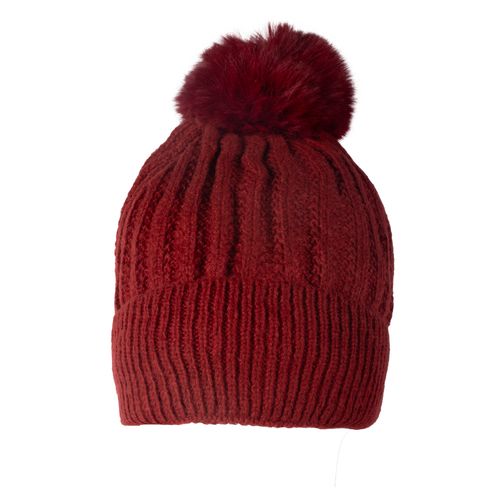 Touca Feminina Tricot Center Pompom Peluciado Bordo