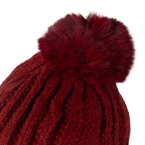 Touca Feminina Tricot Center Pompom Peluciado Bordo