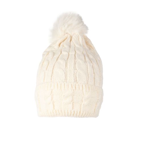 Touca Feminina Tricot Center Pompom Peluciado Creme