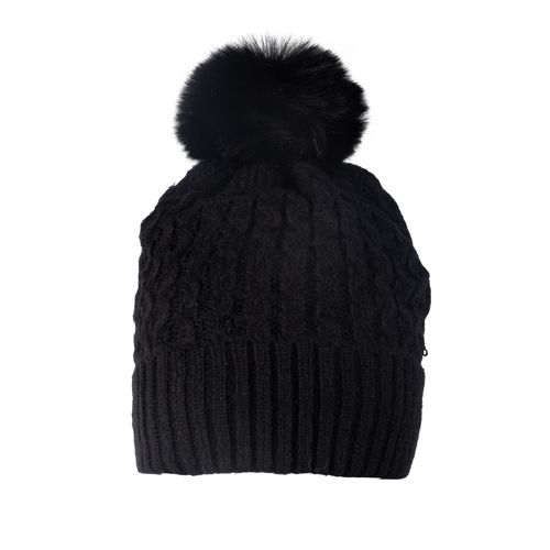 Touca Feminina Tricot Center Pompom Peluciado Preto
