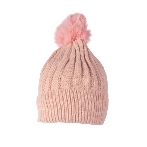 Touca Feminina Tricot Center Pompom Peluciado Rose