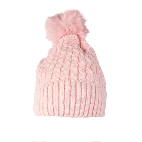 Touca Feminina Tricot Center Pompom Peluciado Rosa Claro