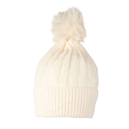 Touca Feminina Tricot Center Pompom Peluciado Creme