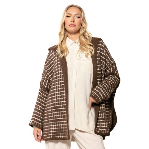 Capa Feminina Biamar Tricot Reversível C/ Capuz Marrom