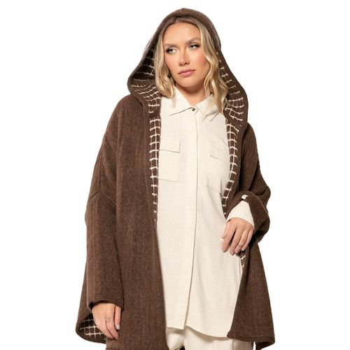 Capa Feminina Biamar Tricot Reversível C/ Capuz Marrom
