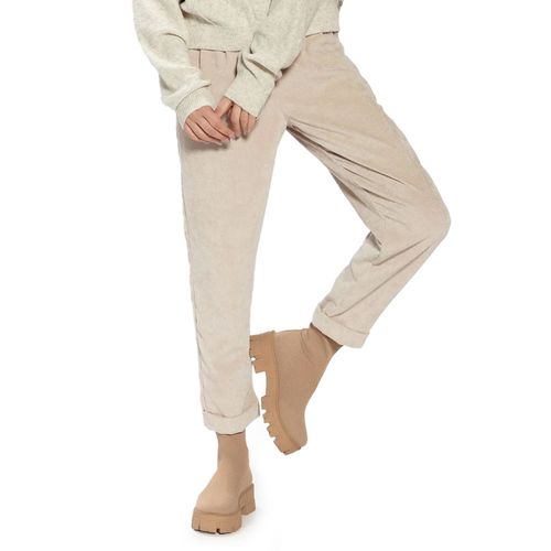 Calça Feminina Biamar Cotelê Barra Dobrada Bege Claro