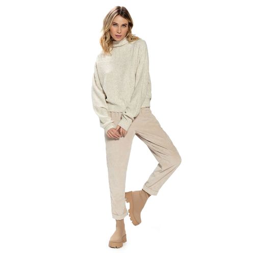 Calça Feminina Biamar Cotelê Barra Dobrada Bege Claro