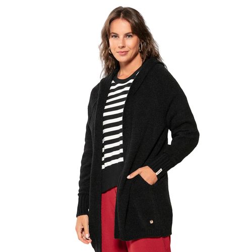 Casaco Alongado Feminino Biamar Tricot Capuz Preto