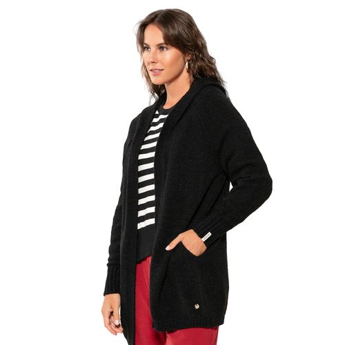 Casaco Alongado Feminino Biamar Tricot Capuz Preto