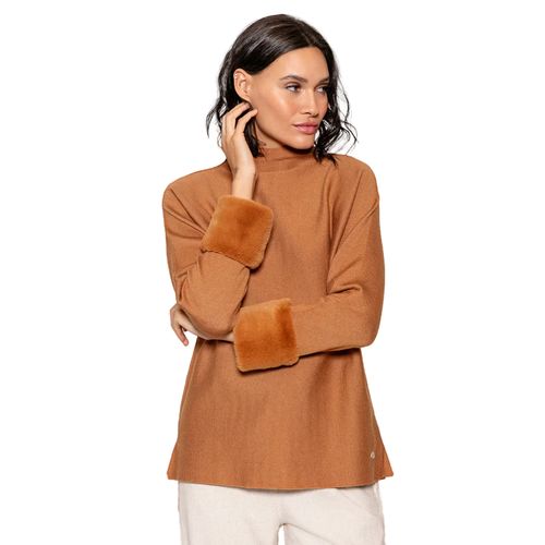 Blusa Feminina Biamar Malha Pelo Punhos Caramelo