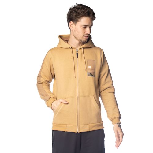 Casaco Masculino Gangster Capuz Detalhe Geométrico Caramelo