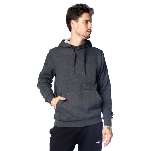 Moletom Masculino Mizuno Capuz Logo Relevo Mescla/Preto