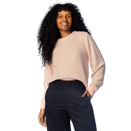 Blusa Feminina Biamar Tricot Listras Rosa Claro/Bege
