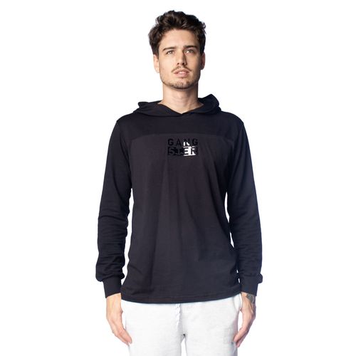 Camisa Masculina Gangster Capuz Manga Longa Preto
