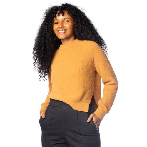 Blusa Feminina Biamar Fio Pluma Punho Canelado Caramelo