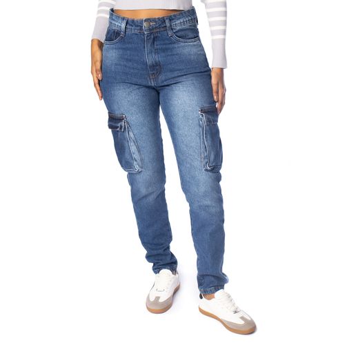Calça Jeans Feminina Jezzian Cargo Azul