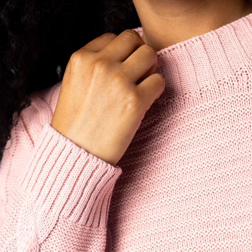 Blusa Feminina Oliveira Malhas Tricot Gola Careca Rosa Claro