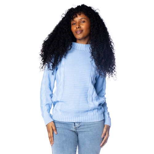Blusa Feminina Oliveira Malhas Tricot Gola Careca Azul Claro