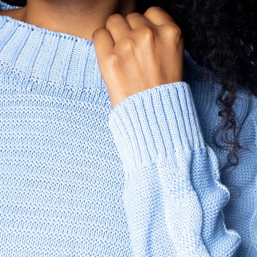 Blusa Feminina Oliveira Malhas Tricot Gola Careca Azul Claro