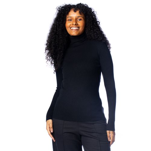 Blusa Feminina Blue Rose Malha Gola Alta Preto