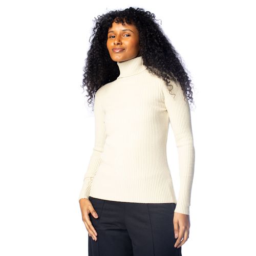 Blusa Feminina Blue Rose Malha Gola Alta Bege Claro