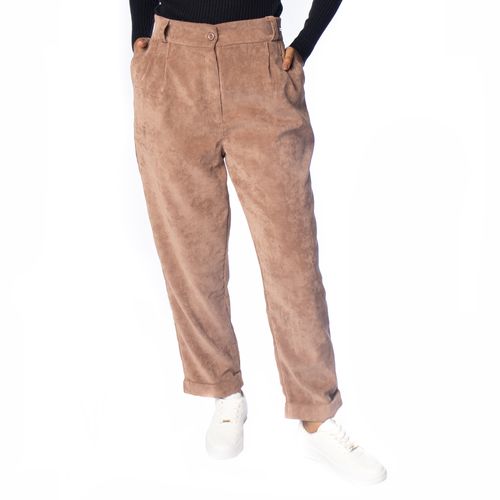 Calça Feminina Biamar Veludo Cotelê Barra Dobrada Marrom