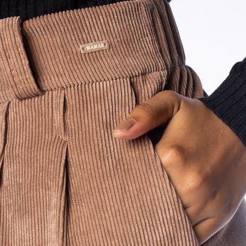 Calça Feminina Biamar Veludo Cotelê Barra Dobrada Marrom