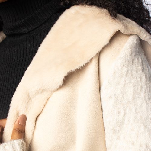 Casaco Feminino Biamar Tricot Detalhes Pelo/Suede Bege Claro