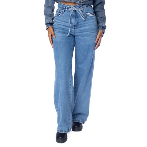 Calça Jeans Feminina Sawary Wide Leg Cintura Média Azul