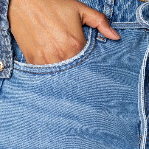 Calça Jeans Feminina Sawary Wide Leg Cintura Média Azul
