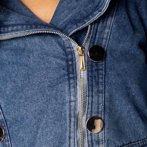 Jaqueta Jeans Feminina Blue Rose Gola Peluciada Azul Claro