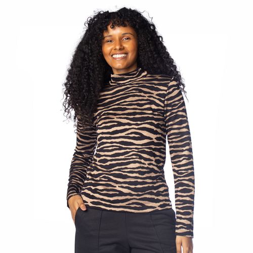 Blusa Feminina Malha Giraffe Zebra Preto/Dourado