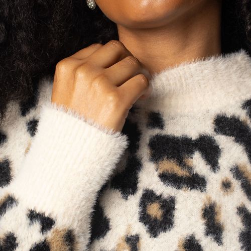 Blusa Feminina Mochine Tricot Fio Pluma Animal Print Bege