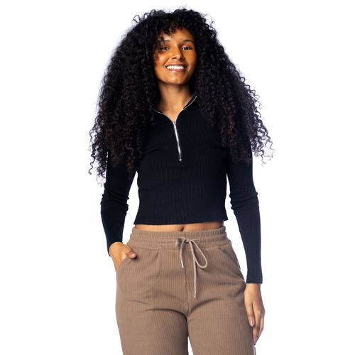 Blusa Cropped Feminino Blue Rose C/ Zíper Preto
