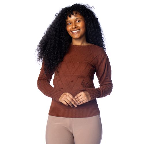 Blusa Feminina Oliveira Malhas Mangas Bufante Marrom