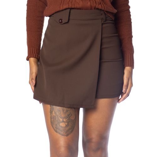 Short Saia Feminino Karma&Co Transpassado Cintura Média Café