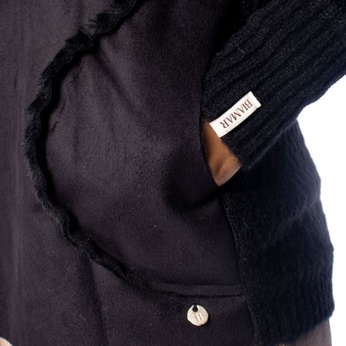 Casaco Feminino Biamar Tricot C/ Capuz Pelo/Suede Preto