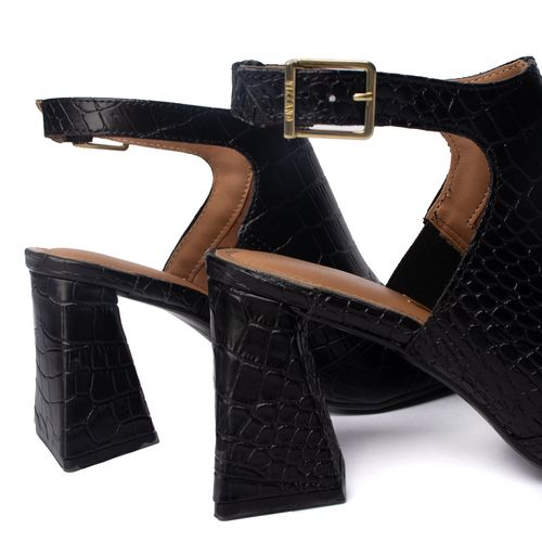 Sandália Feminina Vizzano Napa Croco Peep Toe Preto