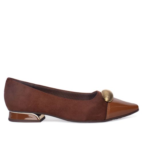 Sapato Feminino Piccadilly Camurça Marrom/Dourado
